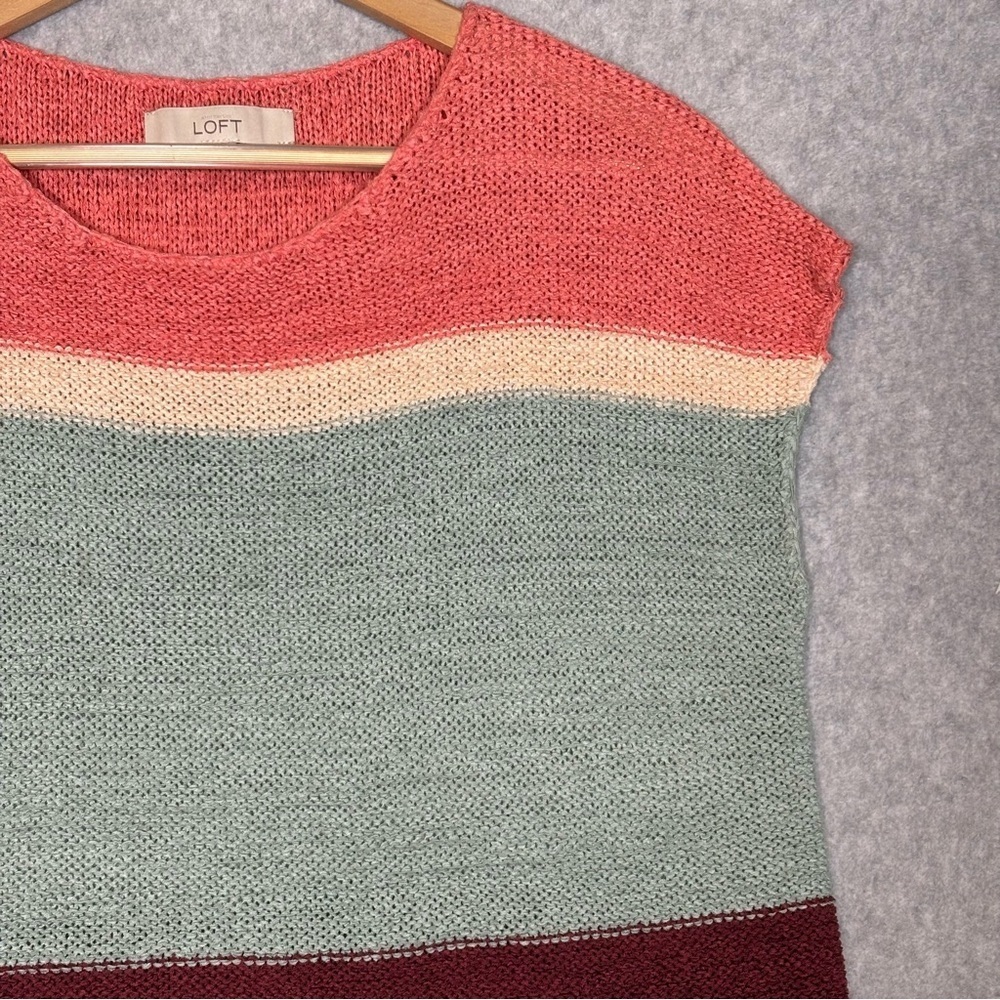 LOFT Colorblock Short Sleeve Crewneck Side Slit Knit Sweater-Women Size Medium